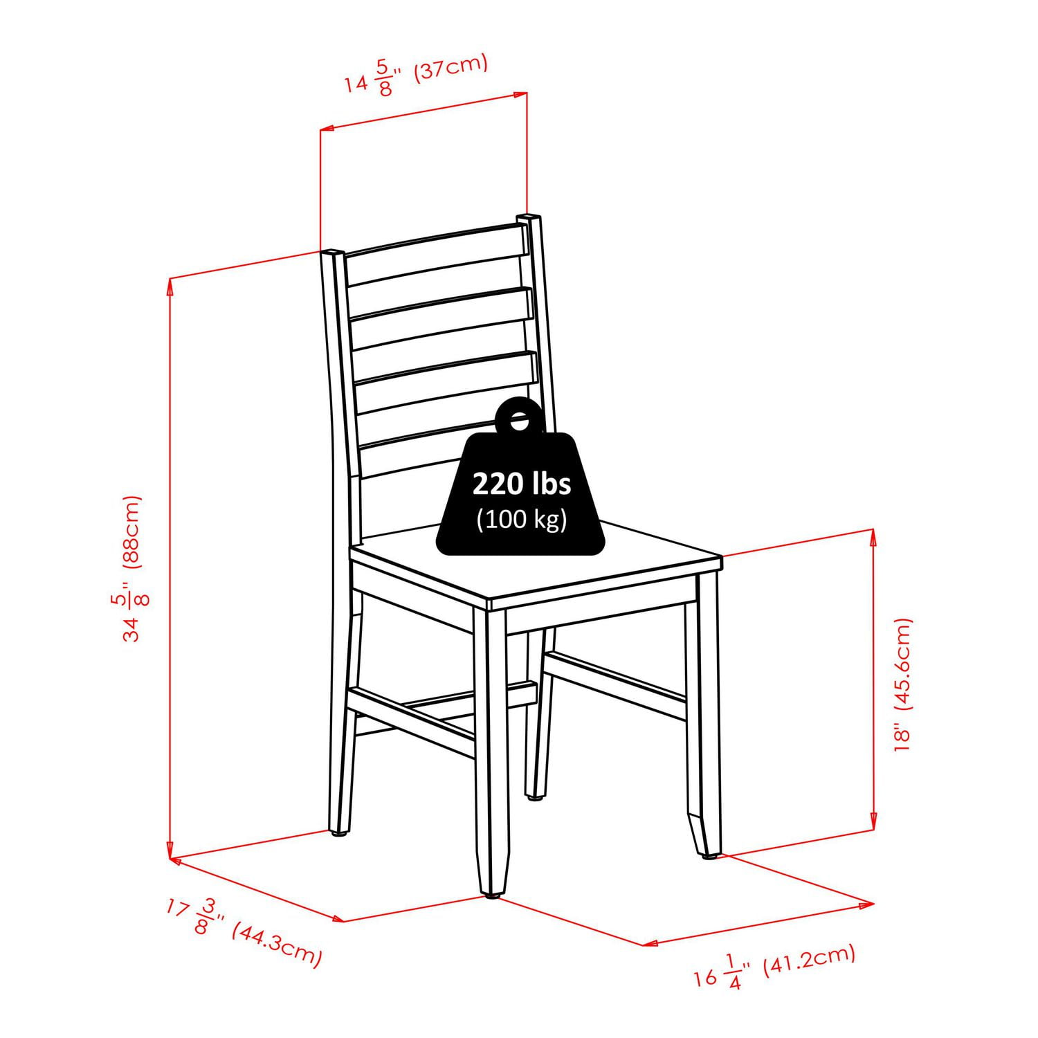 Table de salle à manger à abattants Hamilton avec 2 chaises à dossier en échelle