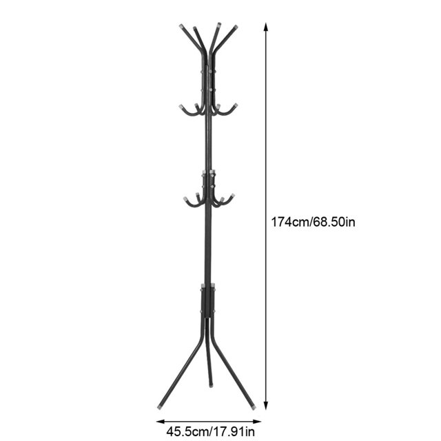 Steel Coat Hat Rack With Triangle Support, Strong Load Capacity, Multi Hooks Design, Stable and for Home Bedroom Entrance Hall Office, Clothes Stand Hanger Convenient to Hang