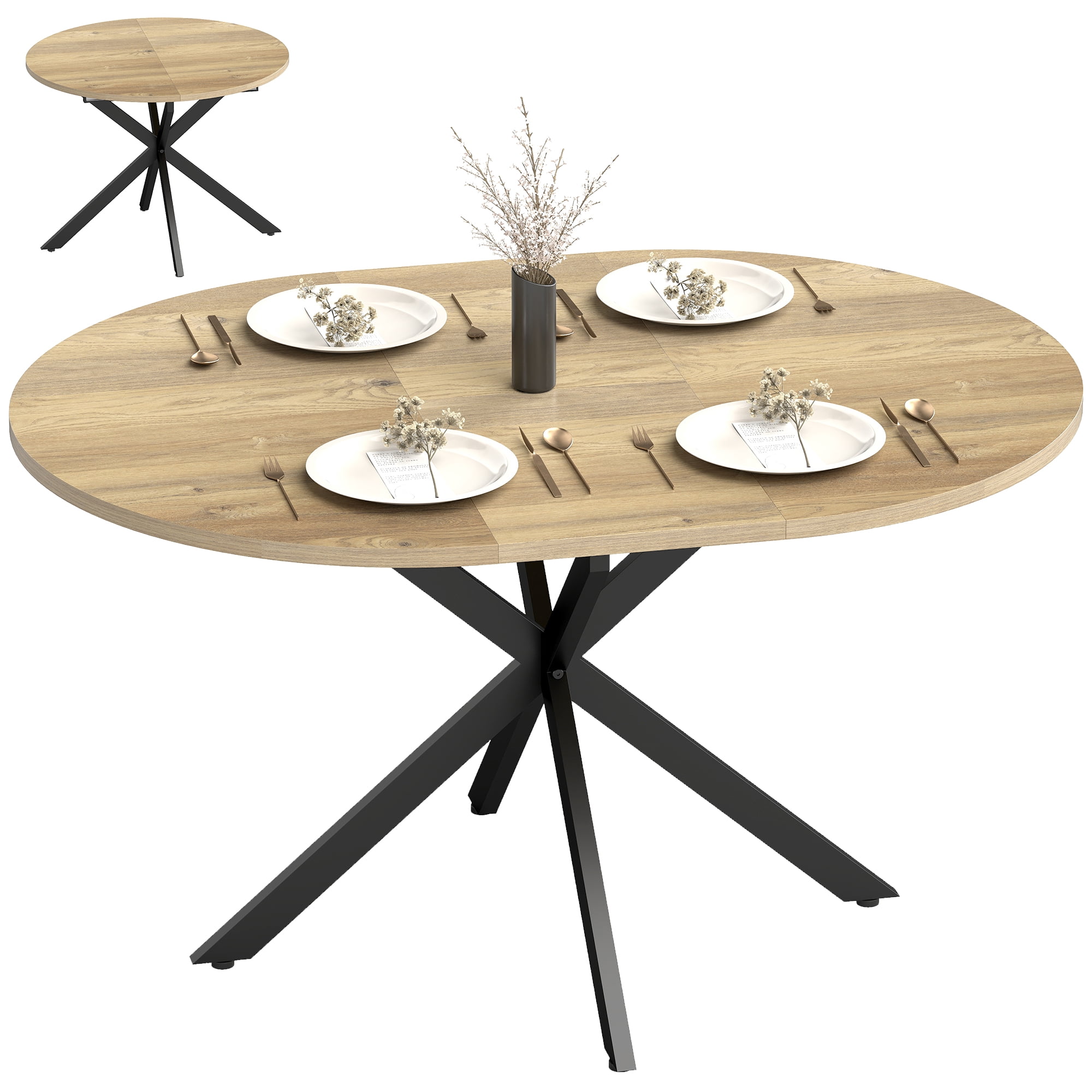 HOMCOM Extendable Dining Table, 39.5"-53" Industrial Kitchen Table, Natural