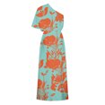 thumbnail image 5 of Robe à une Épaule pour Femmes Tunique Évasée à Manches Courtes Robe Maxi à Fleurs Décontractée Ourlet Fendu sur le Côté Boho Robe d'Été de Vacances, 5 of 5