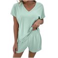 thumbnail image 1 of Birdeem Womens Summer Short Sleeve V-Neck Tops Shorts Comfortable Homewear Two-Piece Set, 1 of 8