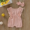 thumbnail image 4 of Baby Lace Little Flying Sleeve One-Piece Romper + Headscarf Female Baby Linen Back Button Lace Edge Romper  Two-Piece Set, 4 of 15