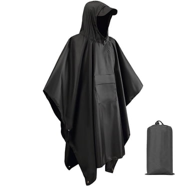 Baberdicy Portable Rain Poncho - Hooded Waterproof - Hiking/Camping Essential - Lightweight Packable - Outdoor Protection - Hooded Portable Rain Poncho for Hiking Camping Black,One Size