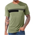 thumbnail image 1 of Men Oversized T Shirts Casual Loose Short Sleeve Crew Neck Tee Shirt Striped Color Block Tops with Pocket, 1 of 4