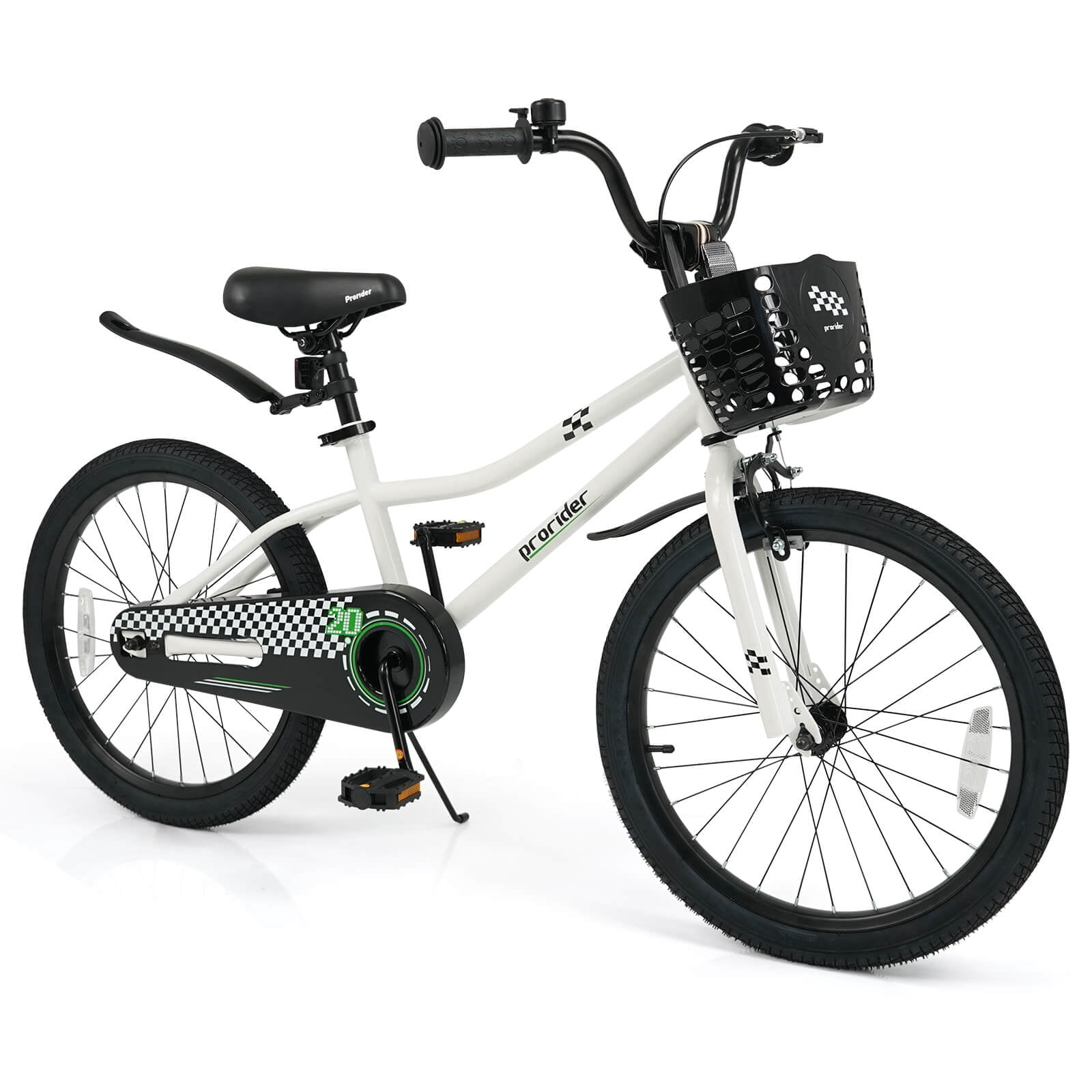 Costway 20" Kids Bike with Hand & Coaster Brakes, Adjustable Seat & Handlebar, Kickstand White