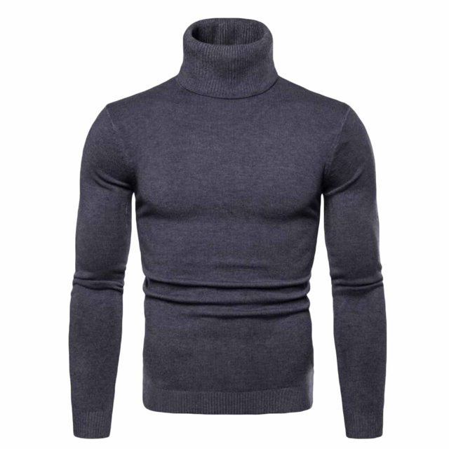IROINNID Men's Turtleneck Long Sleeve Jumper Mid-Length Solid Color Knit Pullover Trim Base Sweater Blouse