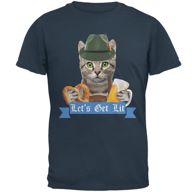 Oktoberfest Funny Cat Let's Get Lit Mens T Shirt