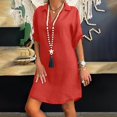 thumbnail image 2 of Jupes pour Femmes Mode Femmes Grande Taille Uni Coton Lin Col Rabattu Robe-Chemise Ample, 2 of 5