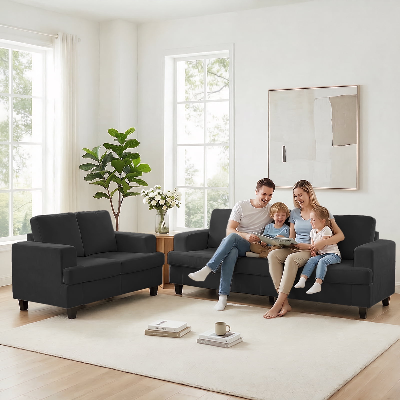 Mjkone 2-Piece Living Room Furniture Sets, Chenille Couch and Loveseat ...