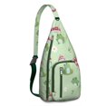thumbnail image 1 of Nature Frog Sling Backpack - Cute Green Frog & Mushroom Pattern Crossbody Bag, Fashionable Shoulder Pack for Hiking & Shopping, 1 of 4