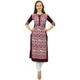 thumbnail image 1 of Phagun Kurta Droite Bordeaux pour Femmes, Manches 3/4, Kurti Décontractée Imprimée - 24, 1 of 8