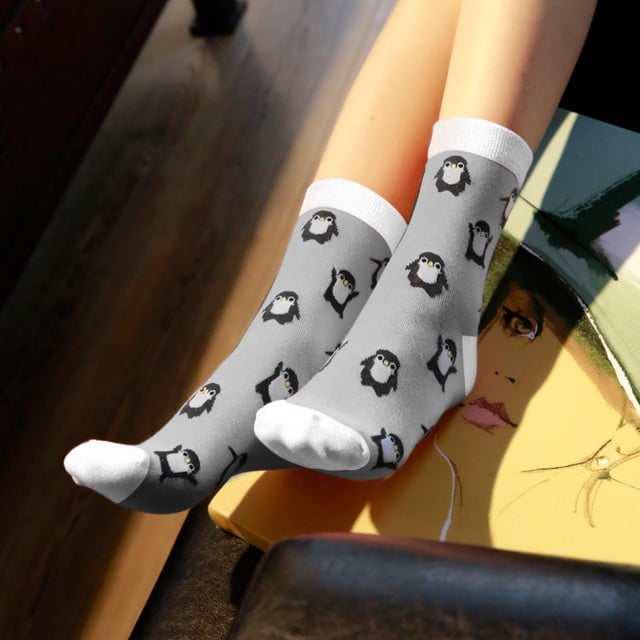 Gray Socks Women Fun Socks Cute Penguin Animal Fun Novelty Cotton Gift