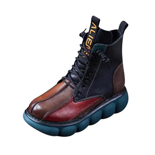 CEHVOM Bottes d'Hiver pour Femme Grande Taille en Cuir, Bottillons à Talon Épais, Bottines Rétro Respirantes pour Dames