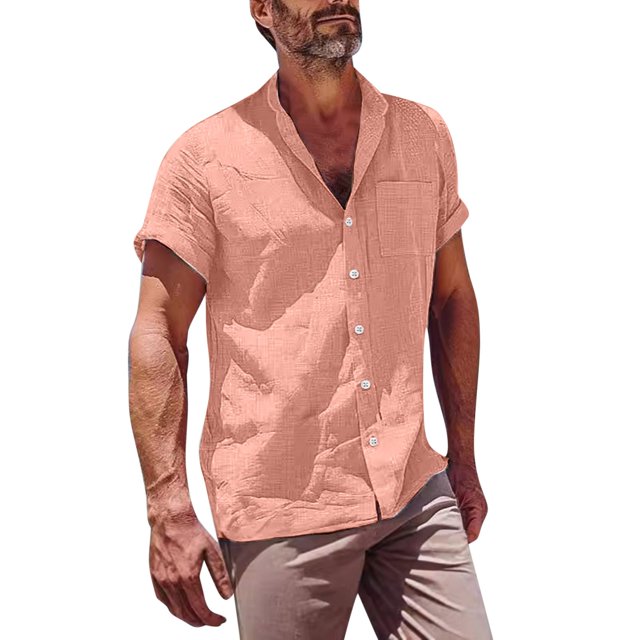 EOYWHK Men Linen Shirt Summer Beach Cardigan Lightweight Button Down Lapel Blouse with Pockets Flyer