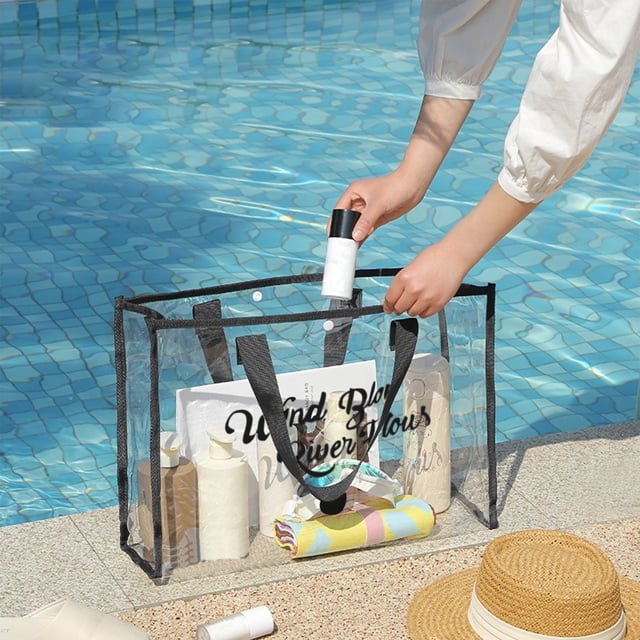 Fwttom Large Capacity Swimming Bag Transparent Visible Handheld Storage Bag Thickened Pvc Wash Bag Portable Beach Bag