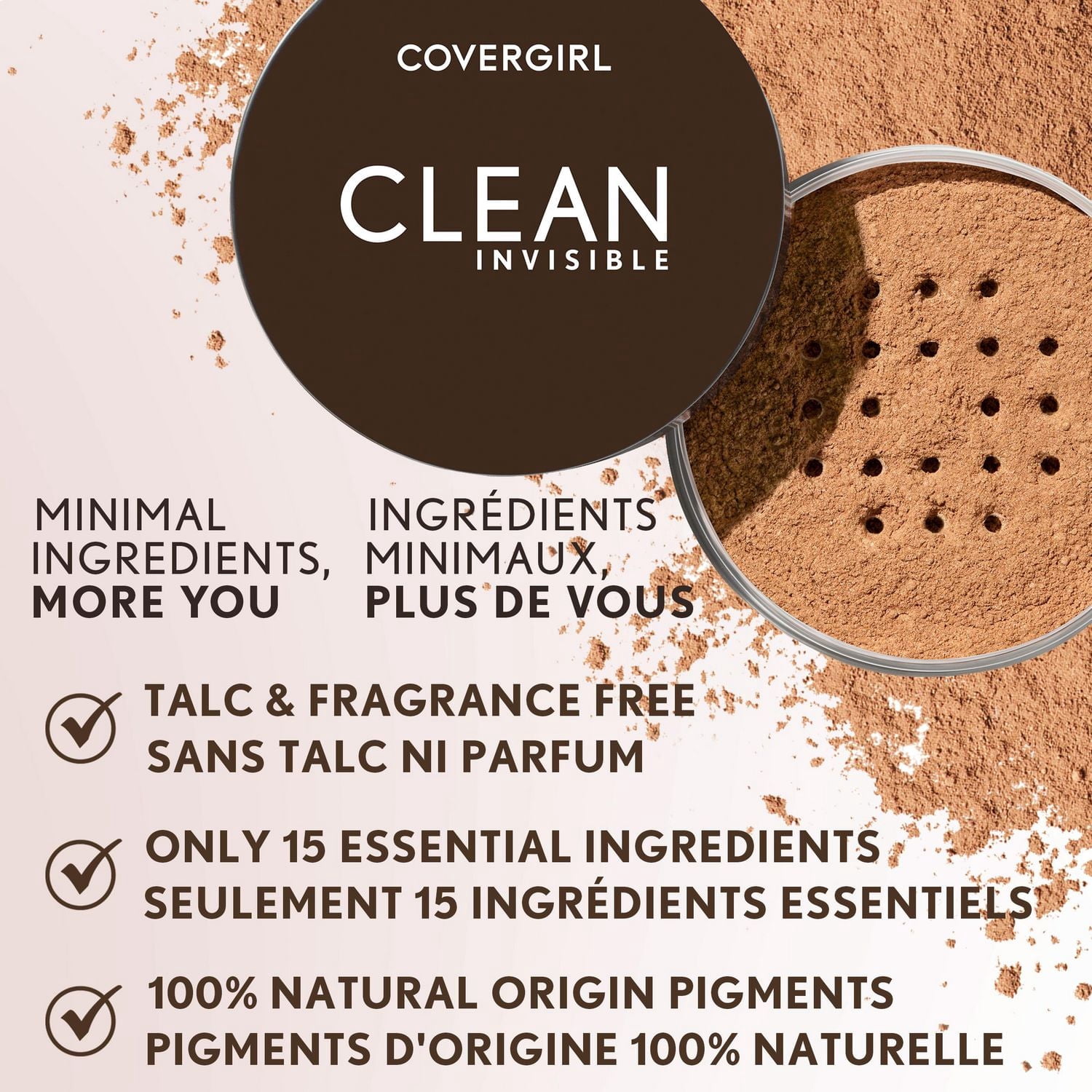 COVERGIRL Clean Invisible Loose Powder, 100% natural origin pigments & only 15 essential non-clogging ingredients, lightweight