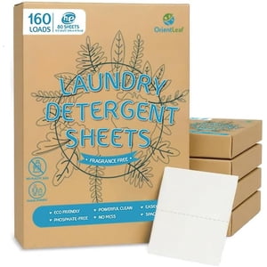 OrientLeaf Lave-linge Plaques Détergentes Sans fragrance, Éco-Amis, Nettoyage puissant, Jusqu'à 160 Charges (80 Feuilles), Feuilles de lavage hypoallergéniques pour les voyages et le lavage à domicile