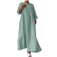 thumbnail image 2 of Gspmoly Robes pour Femmes, Robe Décontractée en Lin Uni à Col en V pour le Printemps et l'Été avec Poches et Manches Longues, Robes de Cocktail pour Femmes Offres du Jour, 2 of 6