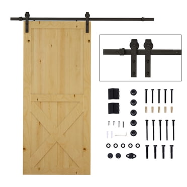 Ensemble de Quincaillerie pour Porte en Bois d'Acier au Carbone de 6,6 Pi avec Rail Coulissant, Montage Mural