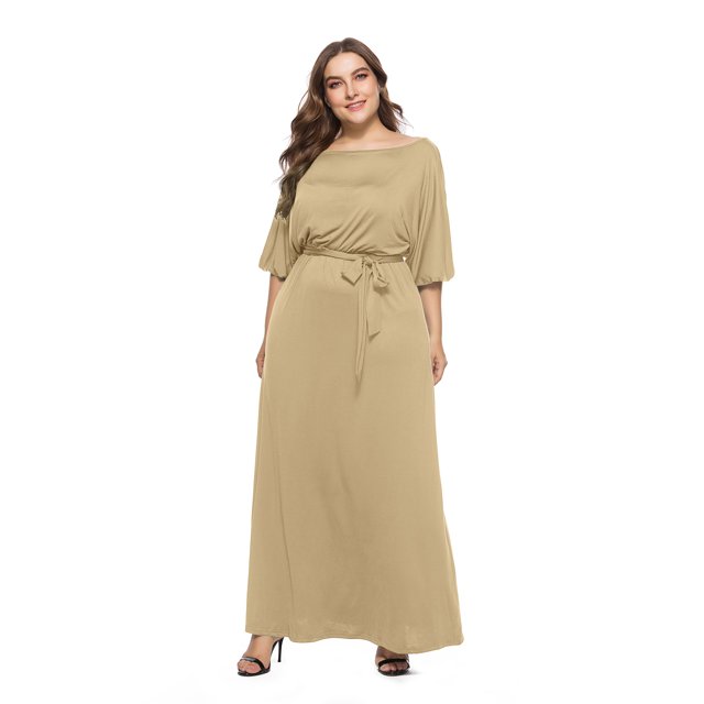 U.Vomade Robe d'Été pour Femme Grande Taille, Couleur Unie, Manches Courtes, Col Rond, Robe Décontractée