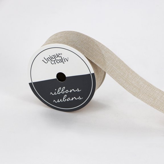 UNIQUE CREATIV Cut Edge Linen Ribbon, Beige, 25 mm × 2.7 m (0.98 in × 3 yd)