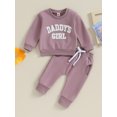 thumbnail image 2 of Faithtur Baby Girl 2Pcs Fall Outfits Fuzzy Letter Embroidery Long Sleeve Sweatshirt + Pants Set Toddler Spring Clothes, 2 of 9