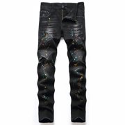 EGNMCR Jeans pour hommes, Men's Elastic Waist Loose Fit Denim Pantalons, Mens Tir sur Jeans Nouveau Mode Homme Avoir des poches Bouton Zipper Personnalité Denim Tendance Jeans Hommes Jeans Denim