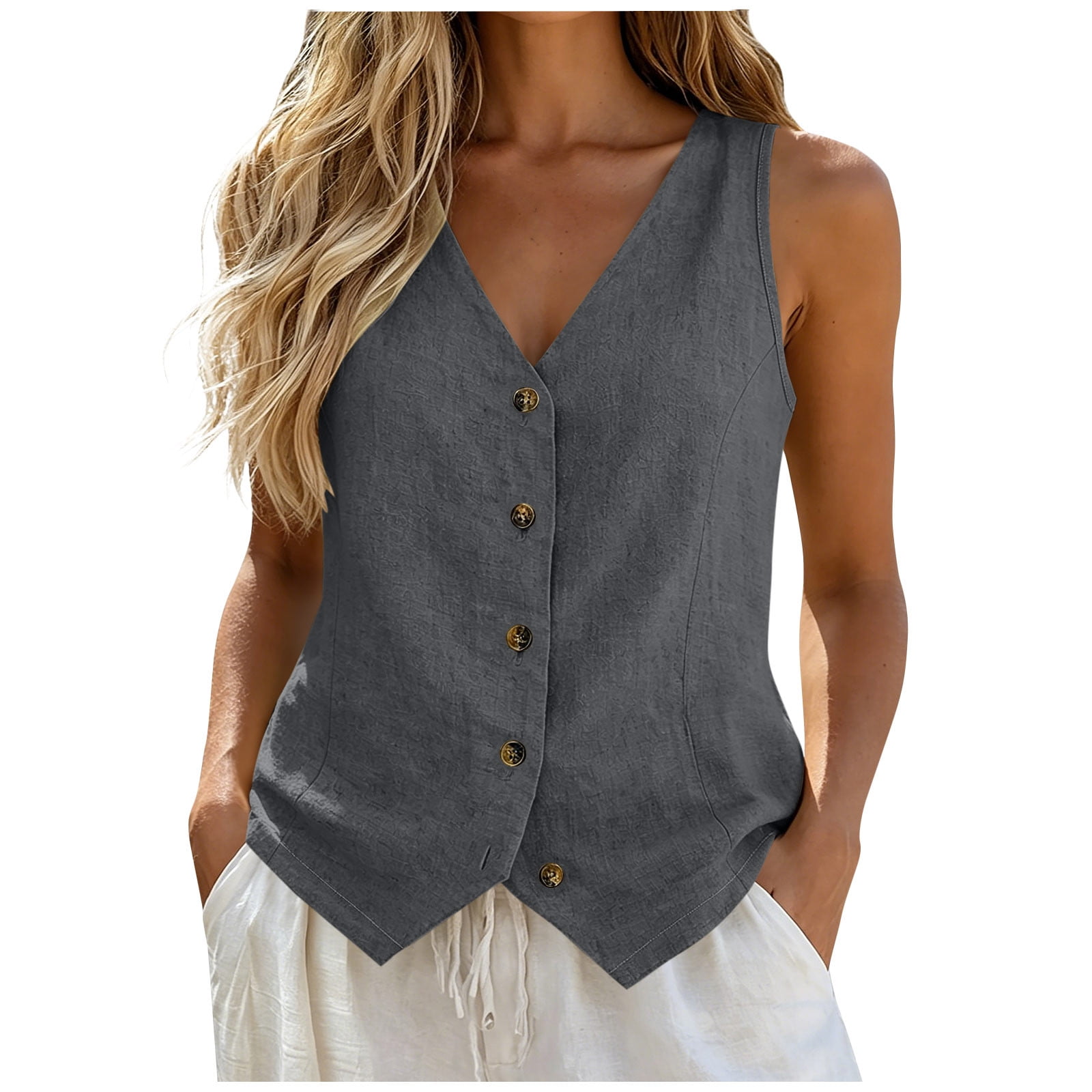 トップス cotton linen vest BLVB Vest Tops for Women Summer Cotton Linen Sleeveless Dressy