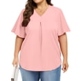 thumbnail image 4 of Frostluinai Women's Tops Plus Size Ruffle Short Sleeve Tunic Shirts V Neck Pleated Tshirts Solid Color Flowy Blouses Lightweight Going Out Tees, 4 of 7