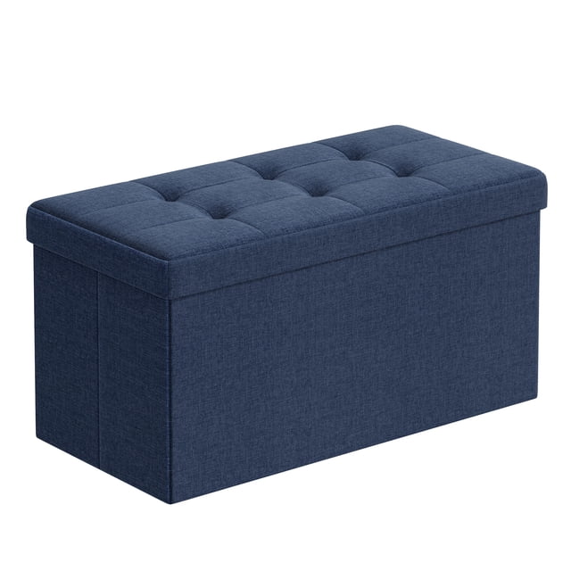SONGMICS Banc Ottoman de Rangement Pliant de 30 Pouces, Coffre de Rangement, Tabouret Repose-Pieds, Bleu Minuit ULSF47 Po
