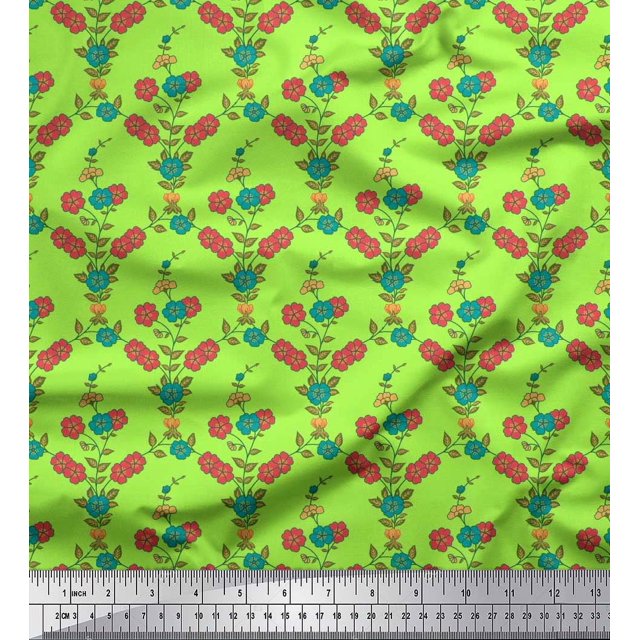 Soimoi Poly Georgette Tissu Feuilles & Tissu Imprimé Floral 1 Yard 42 Inch Wide