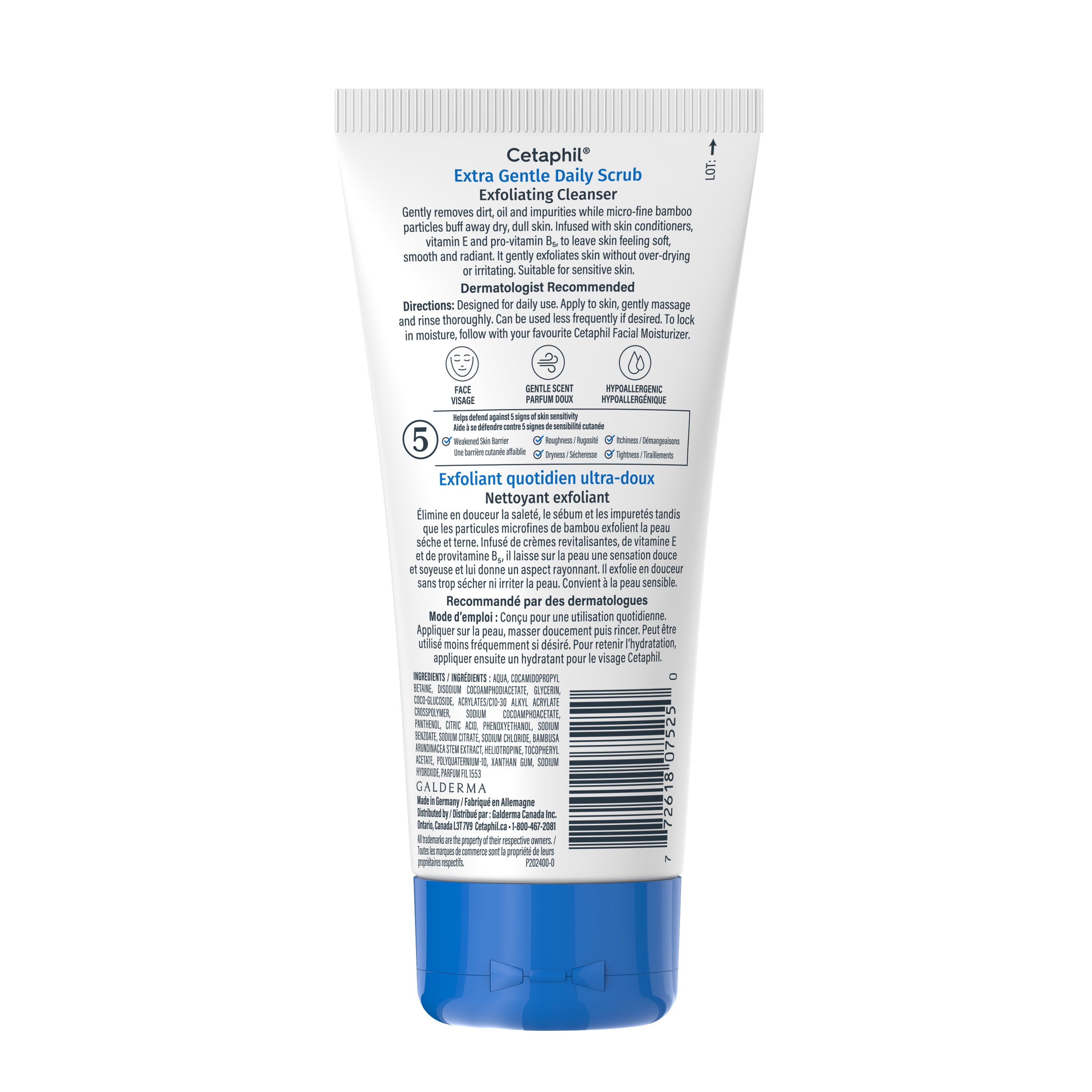Cetaphil Exfoliant Quotidien Ultra-Doux avec des Particules Microfines de Bambou et Vitamine E / Exfolie en Douceur / pour Peau Sensible
