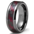 thumbnail image 2 of Mens Gunmetal Tungsten Carbide Ring Black Red Carbon Fiber Inlay Wedding Band 8MM, 2 of 6