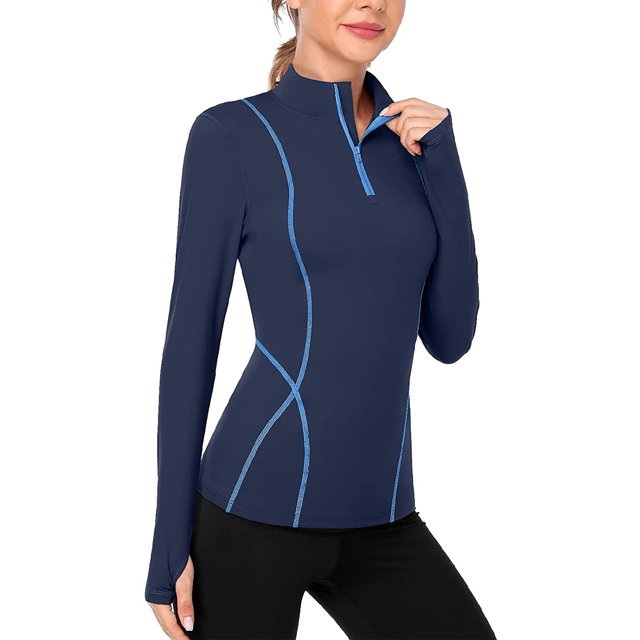 Women's Long Sleeve Workout Tops Zip Thumb Hole Athletic Running Sweatshirt Pullover