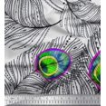 thumbnail image 1 of Soimoi Modal Satin Fabric Peacock Feather Print Sewing Fabric Yard 42 Inch Wide, 1 of 3
