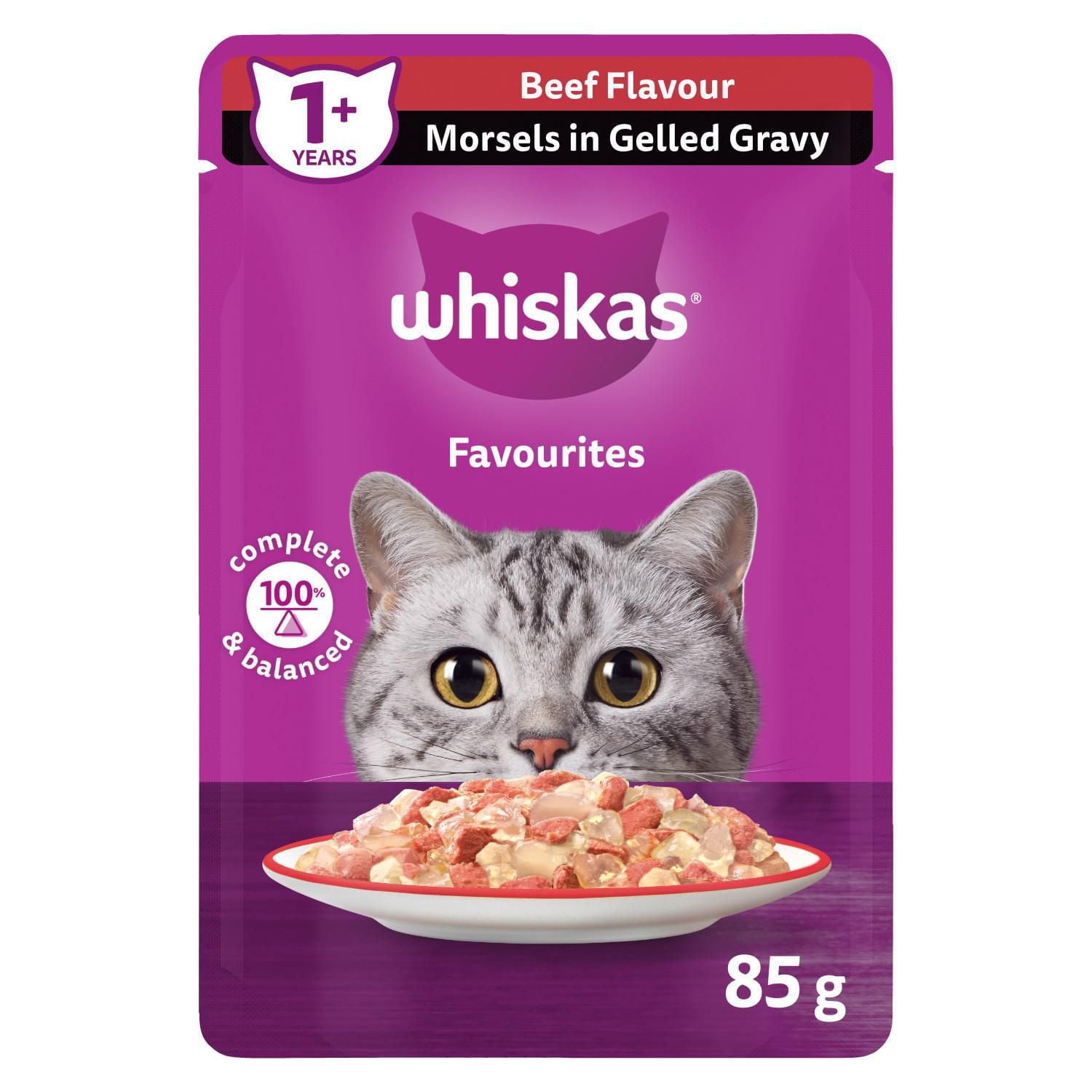 WHISKAS FAVOURITES Morsels in Gelled Gravy Beef Flavour Pouch Adult Wet Cat Food
