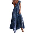 thumbnail image 2 of SMihono Robes d'Été Bohémiennes Femmes Grande Taille Mode Femmes Chiffon Été Décontracté Imprimé Col en V Manches Courtes Robe Longue, 2 of 8