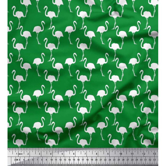 Soimoi Crepe Silk Fabric Flamingo Bird Decor Fabric Printed Yard 42 Inch Wide