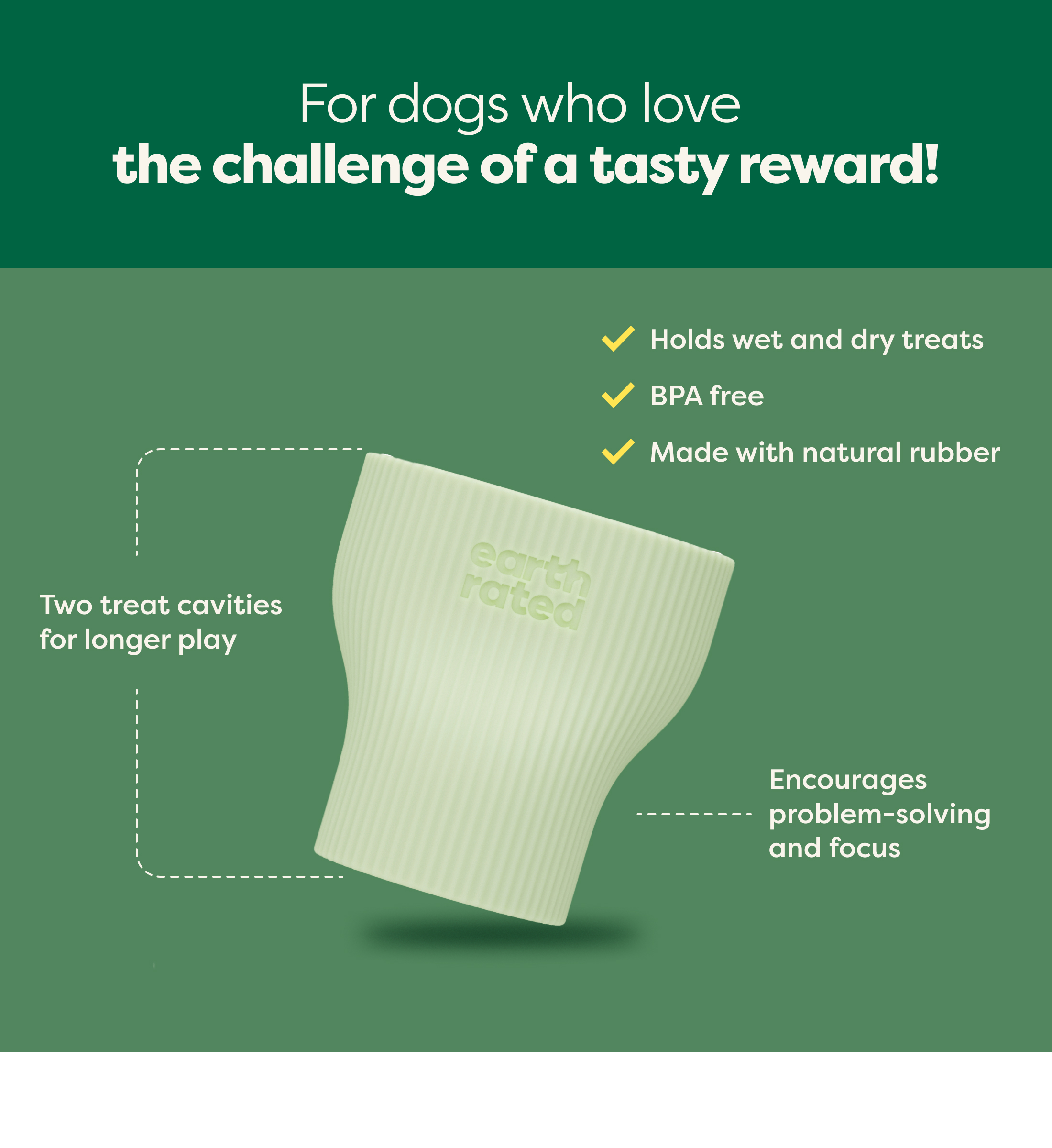 Jouet pour chien Dégusteur Earth Rated, distributeur de gâteries à deux cavités, jouet d’enrichissement pour chiens