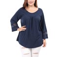 thumbnail image 4 of GRACE & GRANDEUR Hauts Décontractés Unis à Manches Raglan pour Femmes Grande Taille Bleu 2X, 4 of 7