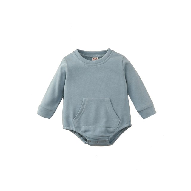 Kmbangi Barboteuse en Coton pour Bébé Manches Longues Col Rond Couleur Unie avec Poche