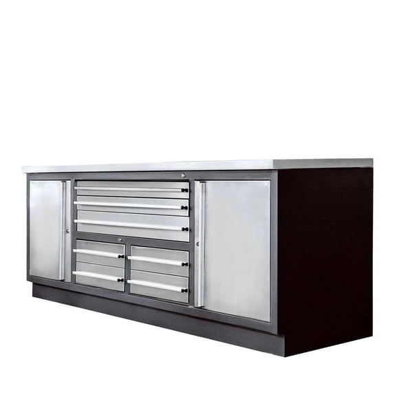 TMG Industrial Stainless Steel Workbench, 7', TMG Heavy Series, 7 Lockable Drawers, 2 Storage Cabinets, All-in-One Welded Frame, TMG-WB707S