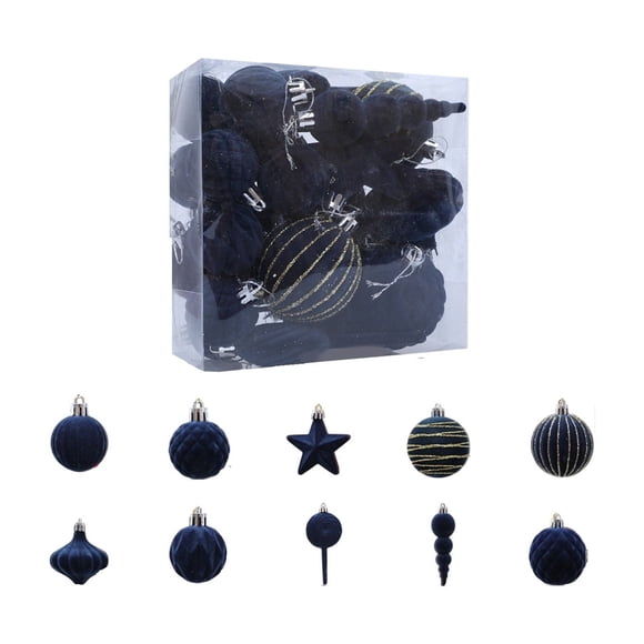 Staron Blue Shatterproof Flocked Velvet Christmas Ornaments Sets, 24 Count, Christmas Tree Ornaments Holiday Party Xmas Hanging Ball Ornaments for Christmas Tree Decorations