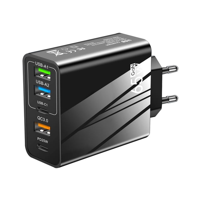 Chargeur de Voyage Multiport 65W - Type-C PD+3USB, Charge Auto-Optimisée, Universel pour Téléphones/tablettes