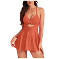 thumbnail image 1 of Penkiiy Maillot de Bain une Pièce à Volants pour Femme Grande Taille, Jupe, Col en V, Découpes, Robe de Bain, Contrôle du Ventre, devant Torsadé, Maillots de Bain, m Rouge Melon D\'eau, 1 of 7