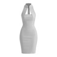 thumbnail image 4 of XiYing Robe Midi Élégante à Col Montant pour Femme, Robe de Cocktail Sans Manches Extensible et Infroissable avec Découpes et Goutte d'Eau pour Soirées Cocktail et Rendez-Vous, Taille Ajustée avec Silhouette de Sablier, S-TTG,, 4 of 9