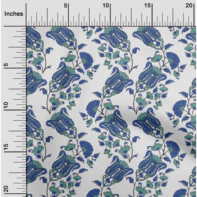 oneOone Cotton Silk Fabric Leaves|Floral & Paisley Block Decor Fabric Printed BTY 42 Inch Wide