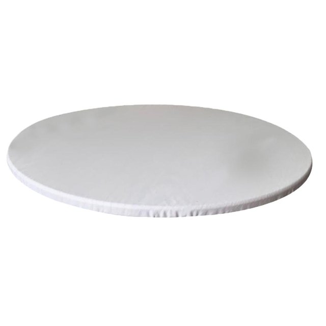Nappe Ronde à Bord Élastique pour Fête BBQ, Service Traiteur Intérieur et Extérieur, 120 cm, Blanc. Fabriquée en polyester Imperméable, Conçue pour s'Adapter aux tables Rondes d'Un Diamètre de 110-120 cm (44-48 Pouces). Présente un Bord Élastique pour un Ajustement Sécuritaire, Protégeant les tables contre les Déversements, Bosses et Égratignures. Convient aux Salles à Manger, restaurants, Mariages, Cafés, Pique-Niques et Fêtes.
