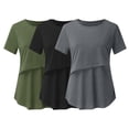 thumbnail image 1 of DPTALR Pregnant Pregnancy Nursing Short Sleeve Tops Solid Color Round Neck Breastfeeding Blouse, 1 of 8
