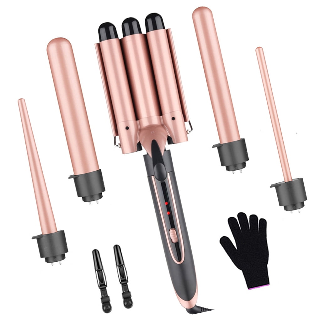 relayinert Electric 5 in 1 Hair Curler Flower Set Curls Multi-function Head Changing Curling Iron Wave Heat Resistant Styling Tool Tube